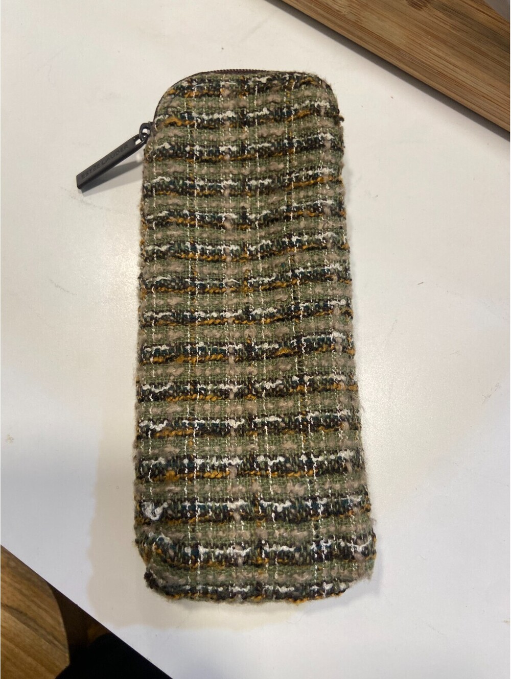 Estée Lauder Tweed Zip Pouch | Green Gold Multicolor | Cosmetic Glasses Case